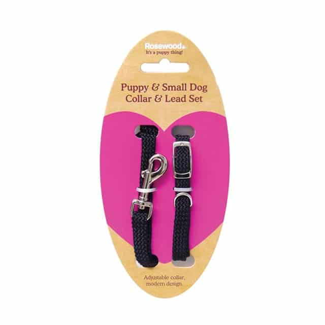 Rosewood Soft Weave Puppy and Small Dog Collar and Lead Set_black