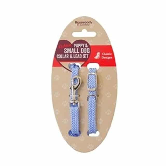 Rosewood Soft Weave Puppy and Small Dog Collar and Lead Set_blue’
