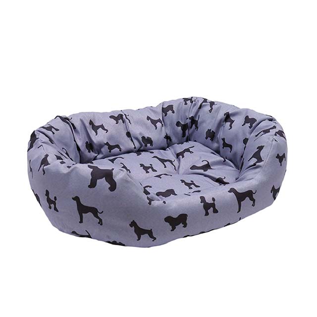 Padded Dogs Print Grey Oval Bed