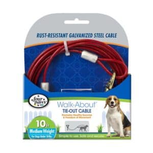 Four Paws Medium Weight Tie Out Cable for Dogs, Red, 10-Feet