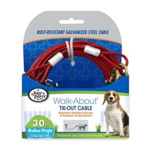 Four Paws Medium Weight Tie Out Cable for Dogs, Red, 30-Feet